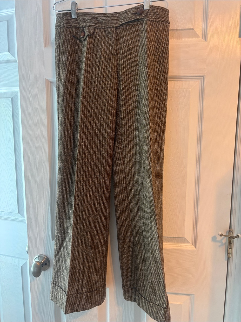 Trina Turk Wide Leg Tweed Trousers in Brown Herringbone